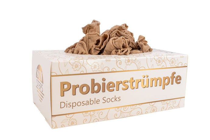 SUN STEPS Probierstrümpfe PROBIERSOCKEN Probiersöckchen 500 Stück BEIGE